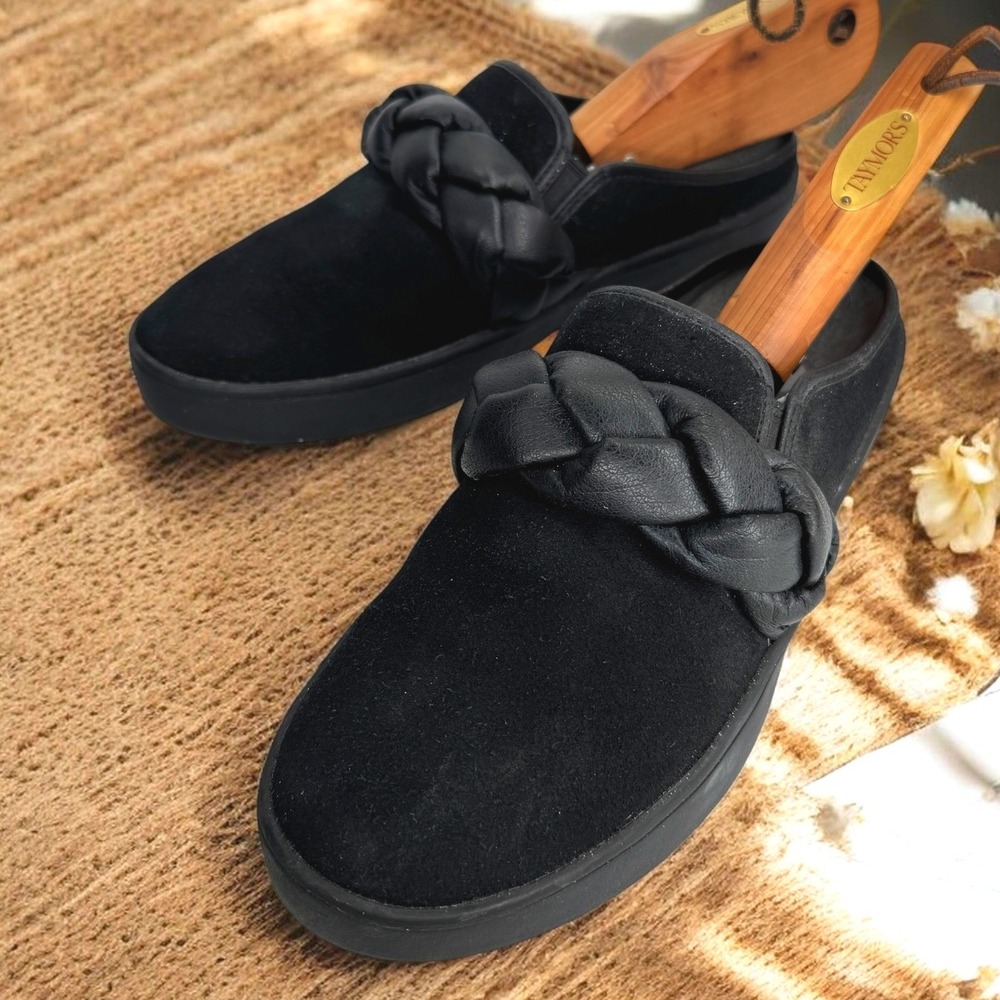Revitalign Mules Women 7.5 Black Braided‎ Suede Orthopedic Slip On Comfort Shoes